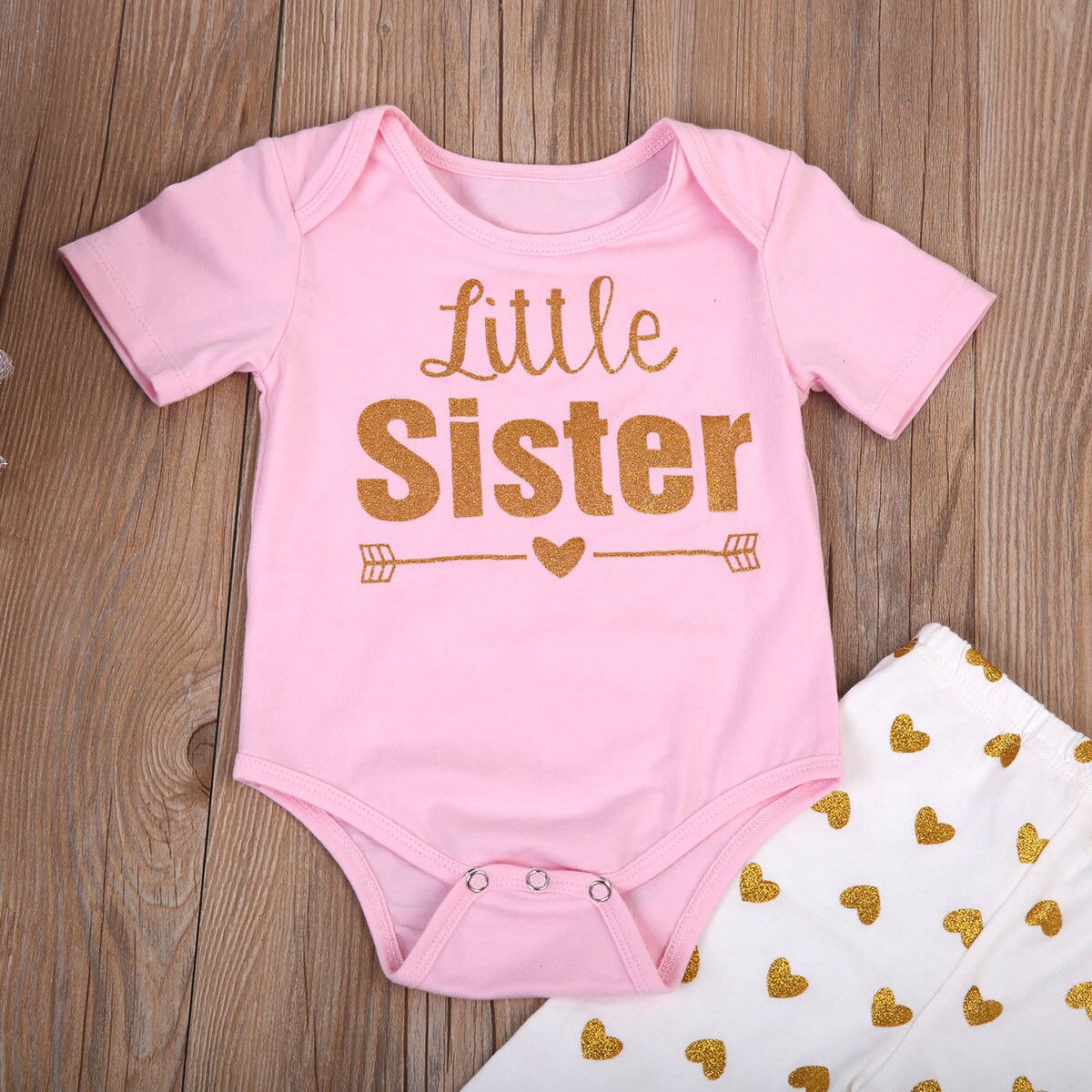 Gold Heart Print Big Lil Sis Same Look Outfits – Fabhooks