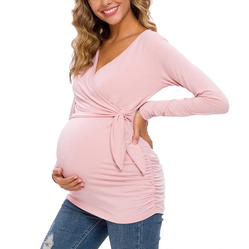 Long Sleeve V Neck Maternity Blouses and Tops For Pregnant Women – Fabhooks