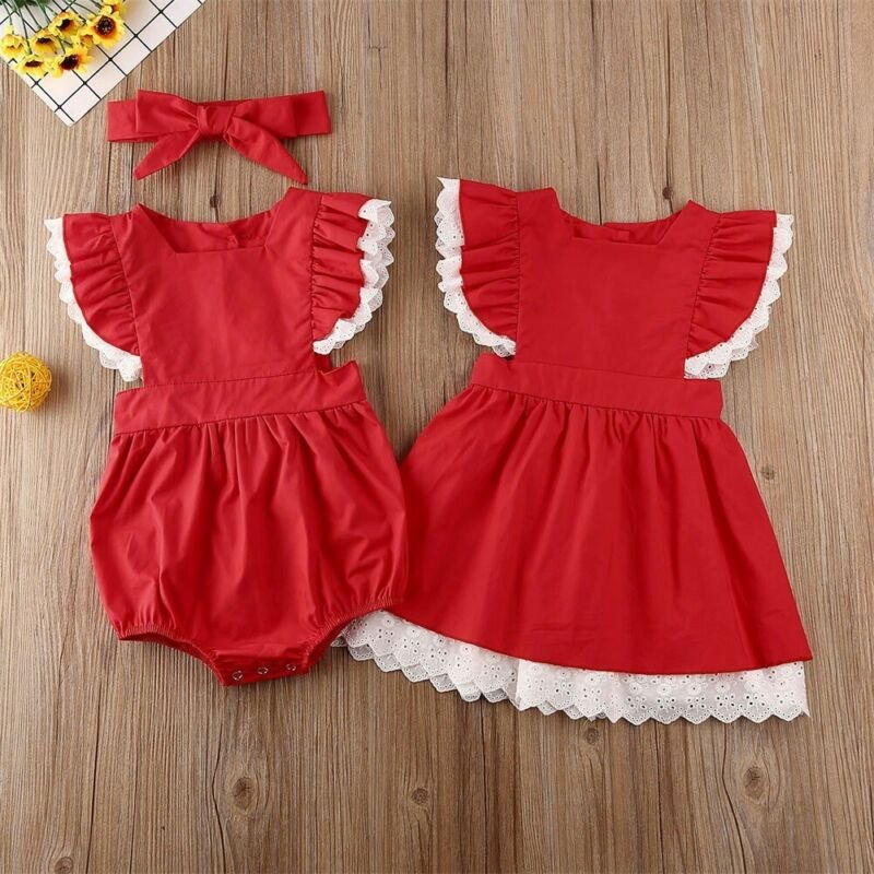 Red Matching First Christmas Dress for Girls Red Matching First Christmas Dress for Girls