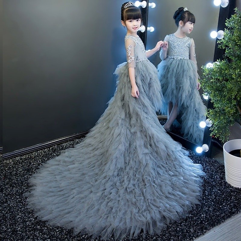 Gray fairy long tail trailing Matching Mother Daughter Dress