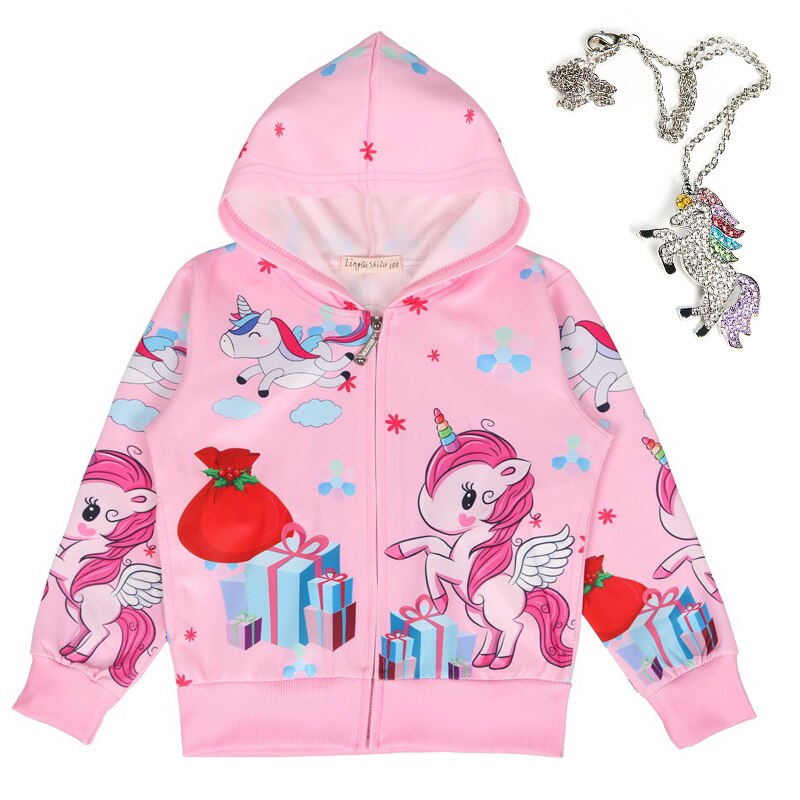 Pink Unicorn Theme Zipper Jacket with Shiny Pendant