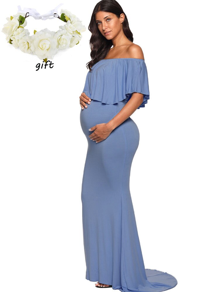 Chic Off Shoulder Ruffle Sleeves Baby Shower Maternity Dress – Fabhooks