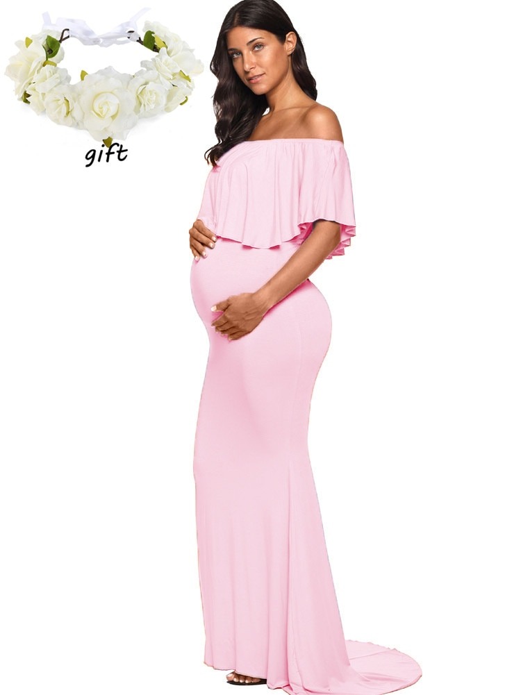Chic Off Shoulder Baby Shower Maternity Maxi Dress