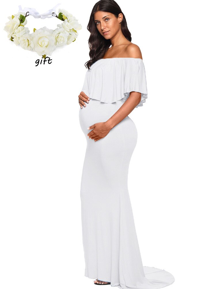 Chic Off Shoulder Ruffle Sleeves Baby Shower Maternity Dress – Fabhooks