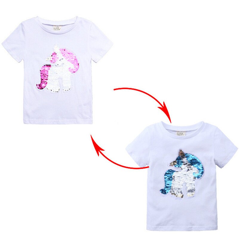 Magic Sequin Reversible Cotton Unicorn Girls Tops