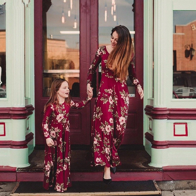 Floral Red Family Dress Baby And Mama Outfits - Fabhooks