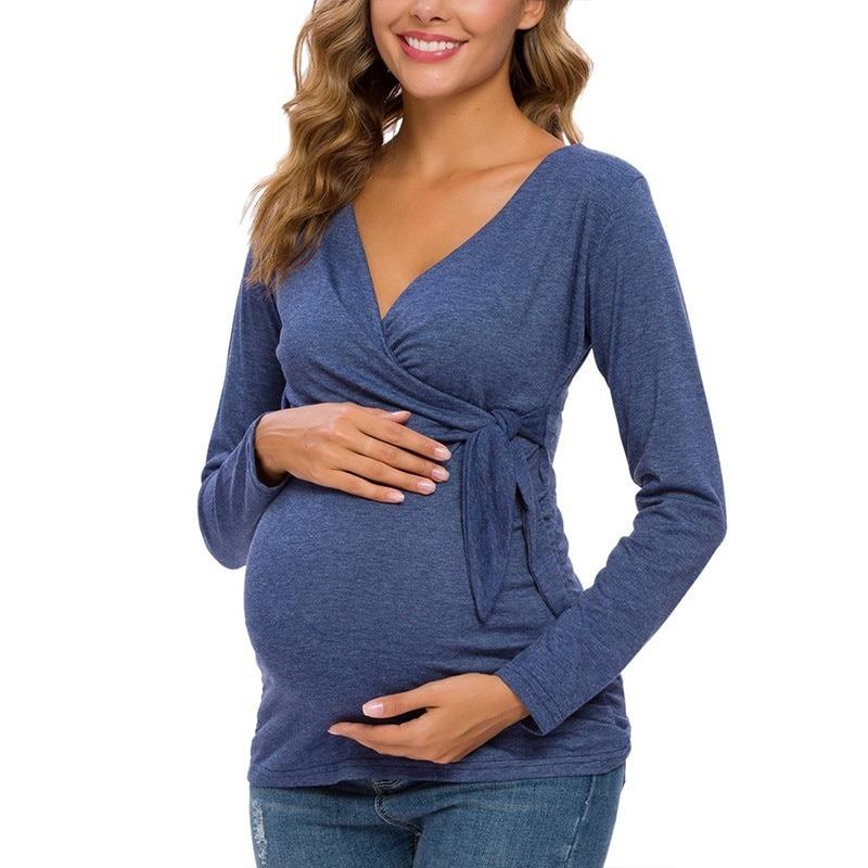 Long Sleeve V Neck Maternity Blouses and Tops For Pregnant Women – Fabhooks