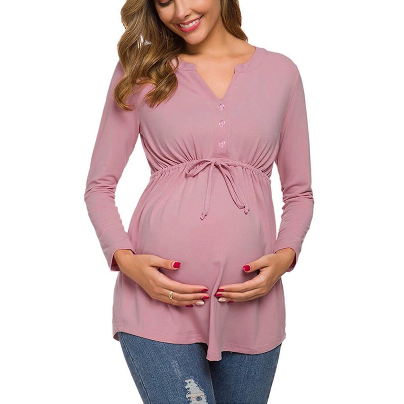 V-neck Maternity Nursing Tops Pregnant Women Long Sleeve