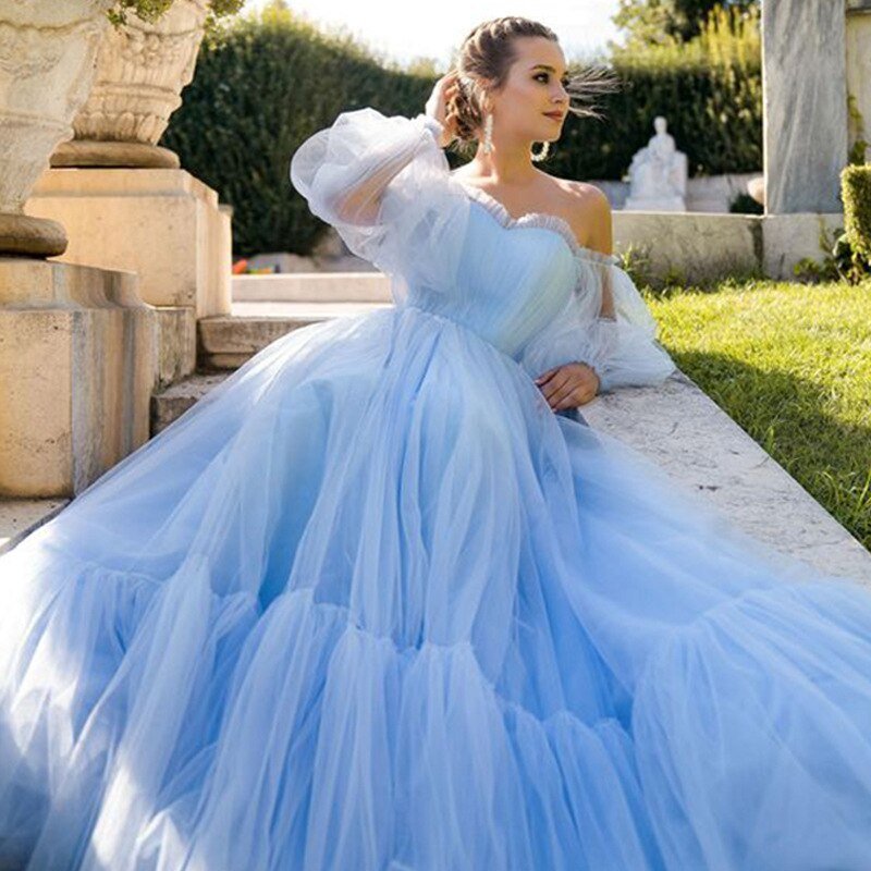 princess polly baby blue dress Long Tulle Maxi Gown Baby Shower Dress